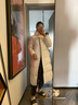 李宁火锅羽绒服丨挡风科技防泼水科技男女长羽绒服反光连帽保暖外套 香槟白(320女款)-1 M 实拍图