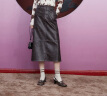 妖精的口袋高腰皮裙半身裙女2023冬季新款美式复古设计感半身长裙 水洗紫灰色 M 晒单实拍图