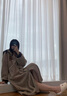 千年马法兰绒睡袍女秋冬季睡裙加厚加绒可爱带帽子珊瑚绒睡衣冬天中长款 晴空咖67260 165(L) 建议体重105-125斤 实拍图