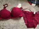KJ文胸套装性感内衣女小胸聚拢有钢圈调整型蕾丝花边美背收副乳胸罩 酒红色 M 75B=34B(配M内裤) 实拍图