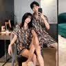 裴珂黛克（pinkdackeb）冰丝情侣睡衣女夏短袖时尚洋气韩版男士家居服薄款套装 卡其色 女L码(110-130斤) 实拍图