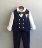 GOKU男童西套装秋季钢琴演出主持人西服儿童合唱服高端周岁男宝宝礼服 蓝色马甲+裤子+衬衫+领结胸花 150 （建议体重58-67斤） 实拍图