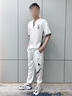 罗蒙（ROMON）中国风唐装短袖套装男士夏季汉服冰丝t恤宽松休闲长裤青年古装潮 2207白色套装 XL 约125-135斤 实拍图