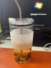 圆舍（Yumsir） 网红吸管杯大人ins风咖啡杯大容量耐热玻璃杯子饮料奶茶杯喝水杯 文字款（带吸管＋防烫杯套） 实拍图