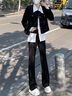 浪莎西装微喇裤女春秋加厚高腰显瘦拖地微喇叭裤女修身垂感休闲长裤 实拍图
