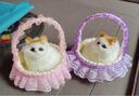 亦趣会叫仿真提篮猫咪毛绒玩具篮子猫玩偶花篮猫女孩儿童生日礼物 提篮粉色蕾丝白猫带叫声 实拍图