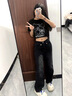 AEMAPE设计感黑色高街牛仔裤女2026春秋新款潮流复古宽松垂感阔腿 黑色 M 实拍图