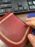 稻草人卡包女新款牛皮多功能卡片包迷你可爱小巧日系短款零钱包 酒红-绣线款 实拍图