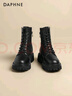 达芙妮黑色马丁靴女款2025秋冬季加绒皮靴厚底英伦风增高靴子短靴 实拍图