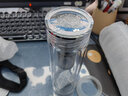 飞猫高档水杯双层水晶玻璃杯个人专用男士高端杯子保温茶水分离泡茶杯 银币盖子 380ML 实拍图