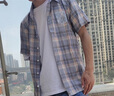 花花公子【两件套】衬衫男夏季新款百搭渐变格子条纹轻薄修身短袖衬衣透气 G50蓝色+G51深灰 L 实拍图