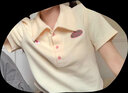 翊尚美短袖t恤女夏季棉质短款正肩翻领polo衫女装新款甜辣风修身上衣 8334杏色polo领【棉质薄款】 L 【适合105-115斤】 实拍图
