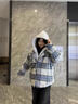 卡图弛假两件格子棉服外套男秋冬季美式小香风潮牌连帽棉衣情侣棉袄男装 浅灰色-WT179 XL 实拍图