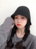 JIASHENGXI 网红款渔夫帽子女夏天遮脸日系棉麻透气薄款钟型复古水桶帽韩版潮秋冬毛呢保暖 黑色-棉麻水桶帽 M(56-58cm) 实拍图