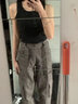 兰威费雷美式复古嘻哈宽松多口袋裤女腰带工装风工装裤SN618050966 灰绿色 M 实拍图