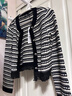 百图betu女装秋新款毛针织衫圆领流苏镂空长袖针织开衫女2308T90 黑白条 S 实拍图