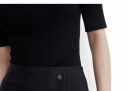 MO&Co.解构交叉短袖短款坑条针织衫绿色薄款法式显瘦上衣 黑色 M/165 晒单实拍图