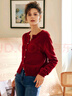 Olrain欧芮儿红色毛衣开衫女装秋季高级感圆领亲肤绒显瘦针织衫女 酒红色 M 实拍图