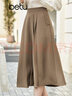 百图betu女装秋季新款半身裙高腰中长赫本A型褶摆半身裙女2308T62 卡其色 S 实拍图