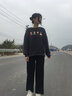 UNAE阔腿裤女2025春秋季新款高腰垂感显瘦垂坠长裤女士窄版直筒休闲裤 黑色-长裤【春秋款】 L 【建议108-120斤】 实拍图
