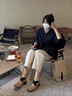 哈夫朵大码女装胖MM2026夏季新款韩版宽松衬衫百搭减龄复古套装女装 999藏青色上衣【单件】 3XL 【建议160-180斤】 实拍图