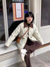 棉致菱格翻领撞色加厚棉服女冬季新款棉衣外套羽棉袄绒服小个子面包服 803米白色【高品质35】 L 125-150斤 实拍图
