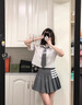 TNOM BIOWHE TB百褶裙女减龄夏季新款韩版半身裙女前短后长四杠白条纹短裙 灰色-白杠 M (1) 实拍图
