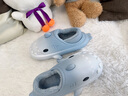 LATE TIME渐变鲨鱼儿童棉拖鞋男童包跟冬季室内保暖防滑女童宝宝毛绒拖鞋冬 白蓝 内长22cm 【220】适合34-35码脚穿 实拍图