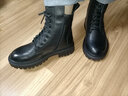 牧言（MUYAN）头层牛皮短靴女2025秋冬新款真皮女鞋厚底马丁靴皮鞋棉鞋加绒靴子 黑色【加绒款】ZZM20-89-1 39 实拍图