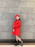 纯贝兔（CHUNBEITU）童装女童套装连衣裙秋冬季儿童背心裙拜年服小女孩毛呢外套三件套 红色 披肩+背心裙+帽子 130 建议身高125cm左右 实拍图