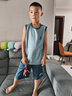 左西男童夏装套装2025儿童夏季速干篮球服运动背心两件套 蓝灰色 120 实拍图