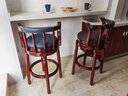 阿雨生活美式实木吧台椅轻奢吧椅复古真皮旋转酒吧椅家用欧式靠背高脚椅子 75cm深色镂空款-咖啡色牛皮 实拍图