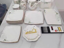 mornenjoy碗碟套装家用 餐具套装10人组合景德镇陶瓷碗盘整套欧式金边 【天元煲骨碟版】方形春风十里【可微波炉洗碗机】 60头 实拍图