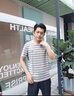 DZSF高端夏季薄款冰丝条纹仿亚棉麻圆领短袖t恤衫男士时尚打底体恤男 杏色（字母） XL 【体重建议: 138-155斤】 实拍图