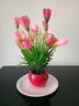 花艺赫家饰仿真花郁金香塑料花小盆栽室内家居餐桌摆件客厅办公桌装饰假花 粉色玉兰苞+红色花瓶套装 实拍图