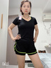 媞曼伽瑜伽服套装女纯绵防震胸垫跑步运动专业普拉提训练健身衣 三件套 绿边短三件套 短袖 文胸 短裤 XL码【105—115斤】 实拍图