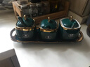 喜得润轻奢调料罐子陶瓷调料盒个性创意可爱调味瓶盐味精罐厨房家用带盖 墨绿金3个装带托盘-标签6贴+3勺 实拍图