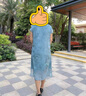 俞兆林（YUZHAOLIN） 妈妈装夏季洋气连衣裙2025阔太太旗袍中老年女装复古盘扣气质显 蓝色 5XL （建议155斤以上） 实拍图