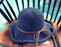 MISMEMO草帽女夏天太阳帽大沿可折叠卷边遮阳帽出游沙滩帽简约蝴蝶结休闲草编凉帽镂空钩针渔夫帽子 藏青色 实拍图