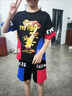 皮尔卡丹（pierre cardin）童装男孩穿的4-14岁儿童装夏装2025新款短袖套装衣服6中大童街舞 黑色(上衣+裤子) 130 建议身高1.2米左右40-50斤 实拍图