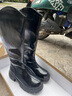 狄德拉大码女靴41一43长筒靴女秋冬厚底粗腿骑士靴胖mm大筒围v口高筒靴 黑色单里(加肥筒) 38 (240mm) 标准码 实拍图
