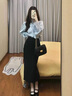 可茵（Keyin）小香风连衣裙套装女装2025年春秋新款职业套装裙衬衣中长款裙子女 3060蓝色衬衣+半身裙 M 实拍图