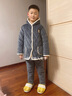 HELLOLUOBO冬季儿童睡衣加厚加绒男童女童珊瑚绒小孩保暖男孩宝宝家居服套装 灰色 戴帽【三层夹棉加厚】 160码（150-155cm） 实拍图