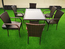 金榈园户外桌椅花园庭院藤编座椅遮阳伞组合室外阳台院子露天带伞休闲椅 藤长方桌+6半包椅+手推伞+伞座 实拍图