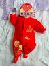 毛毛鸭婴儿红色满月服百天周岁宝宝男女唐装连体哈衣保暖拜年春秋季衣服 吉祥如意保暖3件套 66cm 66码（建议2-4个月） 实拍图