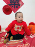 欢喜小熊婴儿套装宝宝冬季加厚棉服新年服红色中国风周岁礼服拜年服 实拍图