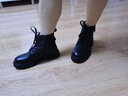 达芙妮马丁靴女牛皮骑士短靴厚底春秋单靴瘦瘦靴女靴 黑色（单里） 40 实拍图
