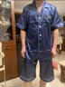 男士睡衣冰丝短袖短裤家居服套装高档开衫仿真丝绸睡衣男夏季超薄款宽松大码居家服夏天 蓝色 【L码】建议110-140斤 实拍图