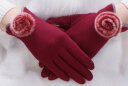 南极人 手套女冬季双层加绒加厚保暖棉手套开车户外可触屏女士新款毛线手套 兔毛球款 酒红色 实拍图
