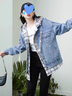 AEMAPE 宽松假两件连帽牛仔外套女2025新款春秋冬季短外套女慵懒风上衣 复古蓝 M (建议115-130斤) 实拍图